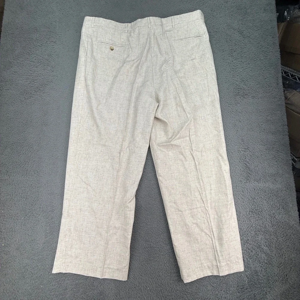 Orvis Dress Pants Mens 44 Beige Linen Blend Pleated Made in USA Trousers